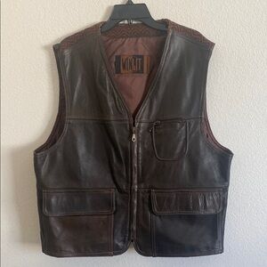 WINLIT Brown Leather Vest with Pockets Size XL